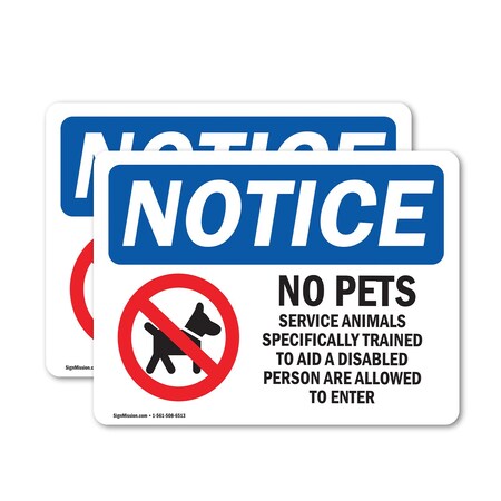 Signmission No Pets Service Animals Allowed, 14 in W x Rectangle, Vinyl Decal OS-2PACK-NS-D-1014-L-16172